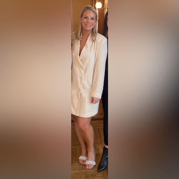 & Other Stories Cream Sequin Double Breasted Blazer Dress Size 8 - Picture 5 of 8